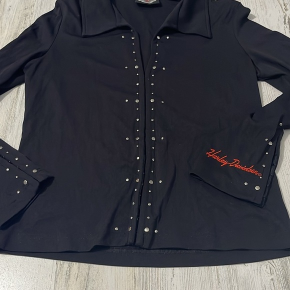 Harley Davidson Black Long Sleeve Collared Shirt  Hook and Eye Closure Size M - Picture 4 of 9